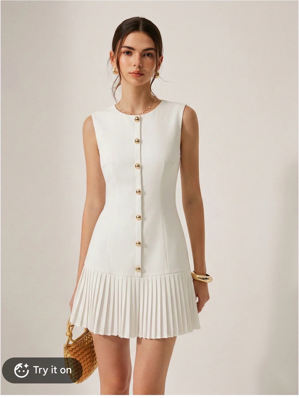 2 for $30 sale: NWT Commense white drop waist pleated skirt gold button sleevele